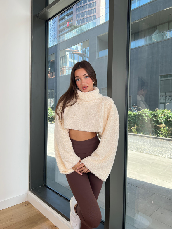 Boğazlı Peluş Frio Kadın Ekru Kazak 24k000168