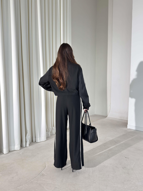 Cepli Yazı Detaylı Garnili Siyah Kadın İkili Takım 26K405