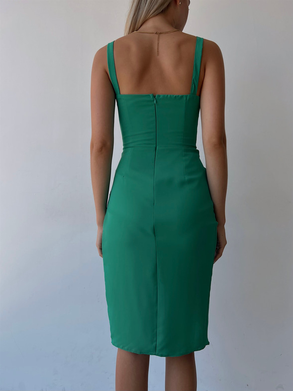 Göğüs Dekolteli Drapeli Mini Korse Aleah Kadın Yeşil Elbise 22K000544