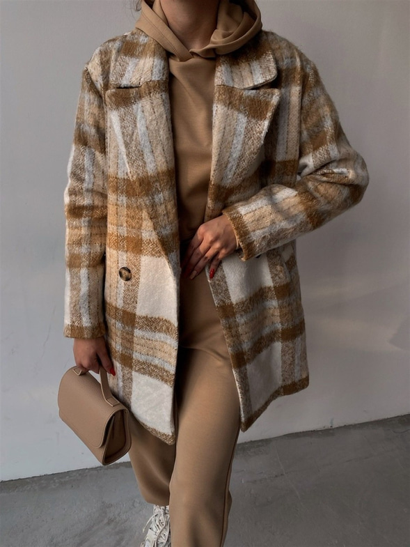 Ekose Kaşe Gretchen Kadın Camel Kaban 22K000323