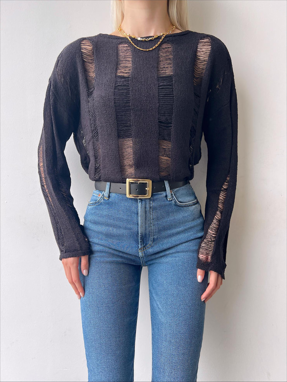 Uzun Kollu Transparan Helen Kadın Siyah Fantastik Bluz 23Y000215
