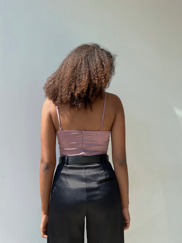 İnce Askılı Saten Göğüs Çevresi Zincir Detaylı Hillard Kadın Lila Bodysuit 22Y000404