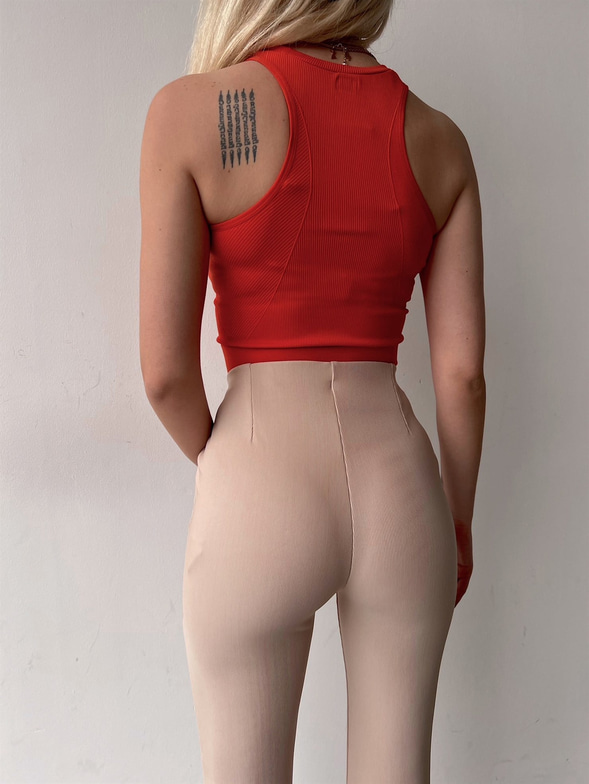 İnce Fitilli Halter Yaka Natalina Kadın Turuncu Crop 22K000589
