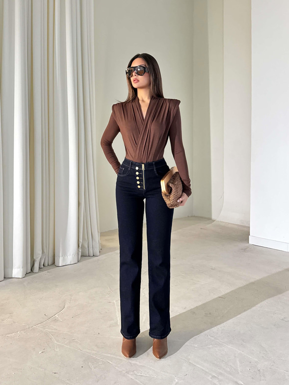 Düğme Detaylı Fermuarlı İrona Lacivert Kadın Jean 26K408