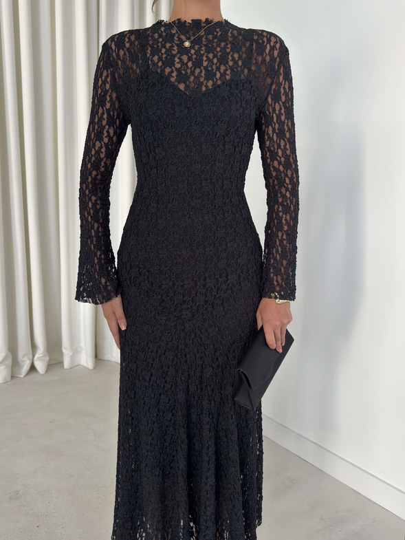 Astarlı Yelpaze Kol Jadon Siyah Kadın Dantelli Elbise 26K256