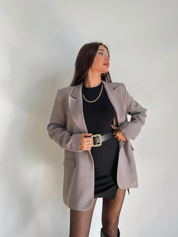 Tek Düğme Kapamalı Jucimar Kadın Antrasit Blazer Ceket 24k000103