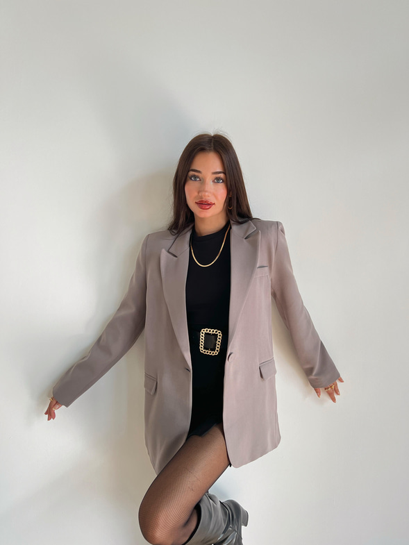 Tek Düğme Kapamalı Jucimar Kadın Antrasit Blazer Ceket 24k000103