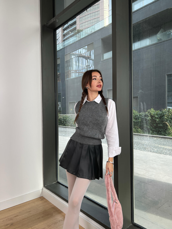 Bel Kısmı Lastikli Juliana Kadın Gri Süveter 24k358