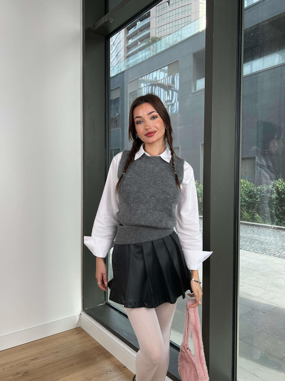 Bel Kısmı Lastikli Juliana Kadın Gri Süveter 24k358