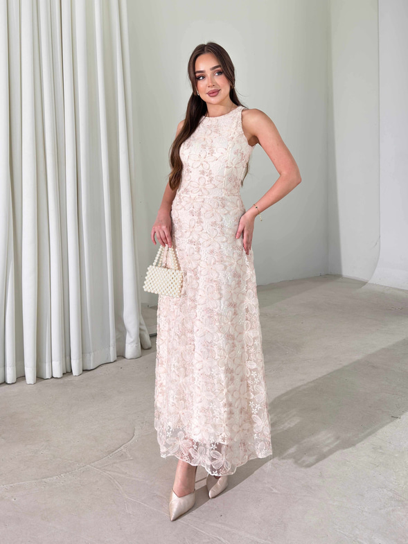 Parıltılı Sıfır Kol Maxi Pembe Kasey Kadın Elbise 26Y266