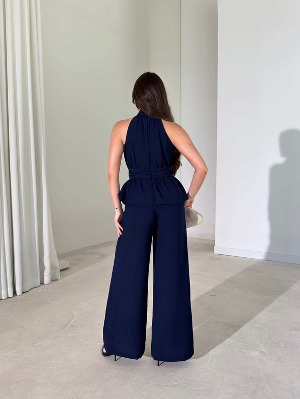 Halter Yaka Aksesuarlı Lacivert Kendra Kadın Tulum 26Y336