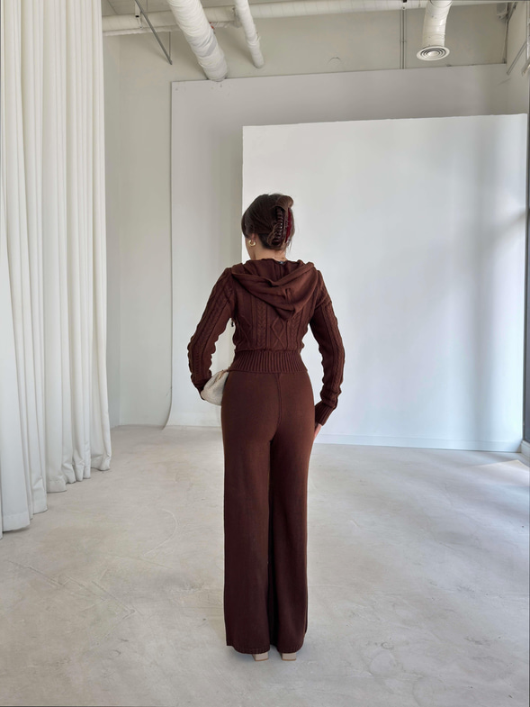 Kapüşonlu Önü Fermuarlı Keplini Kahve Kadın İkili Triko Takım 26K198