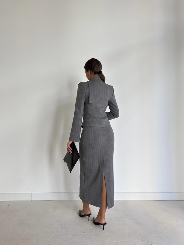 Düğmeli Vatka Detaylı Landi Gri Kadın Ceket 26K031