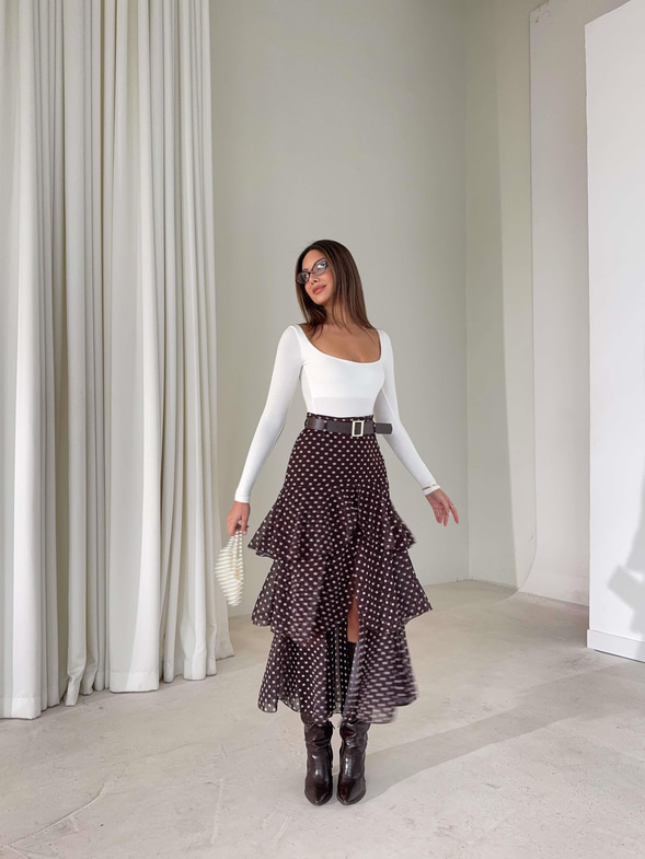 D Yaka Uzun Kol Lily Ekru Kadın Bodysuit 26K398