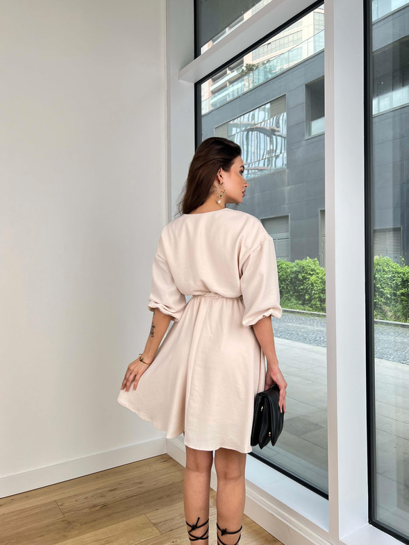 Beli Kuşaklı Lubos Kadın Mini Taş Elbise 24Y465