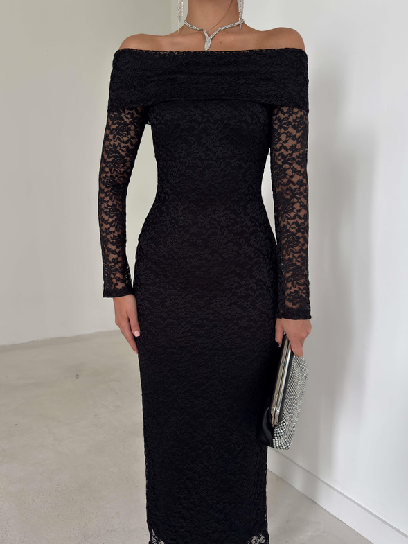 Madonna Yaka Dantelli Luke Siyah Kadın Elbise 26K284