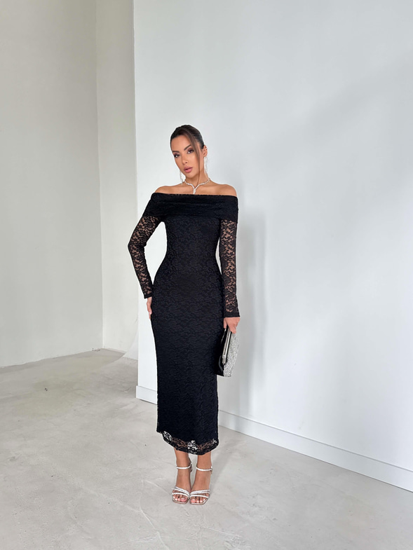 Madonna Yaka Dantelli Luke Siyah Kadın Elbise 26K284