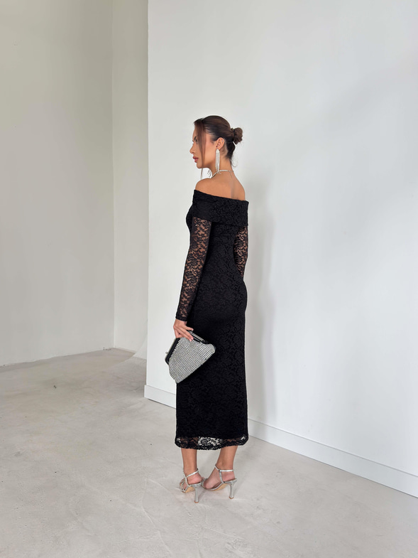 Madonna Yaka Dantelli Luke Siyah Kadın Elbise 26K284