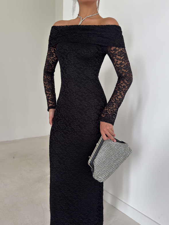 Madonna Yaka Dantelli Luke Siyah Kadın Elbise 26K284