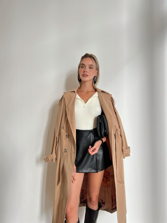 Beli Kemerli Oversize Lunıs Kadın Camel Trençkot 24k000058