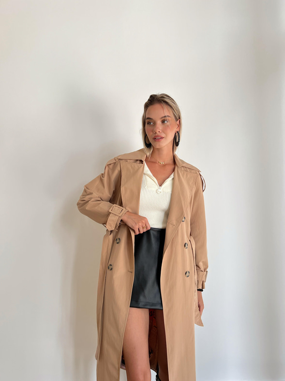 Beli Kemerli Oversize Lunıs Kadın Camel Trençkot 24k000058