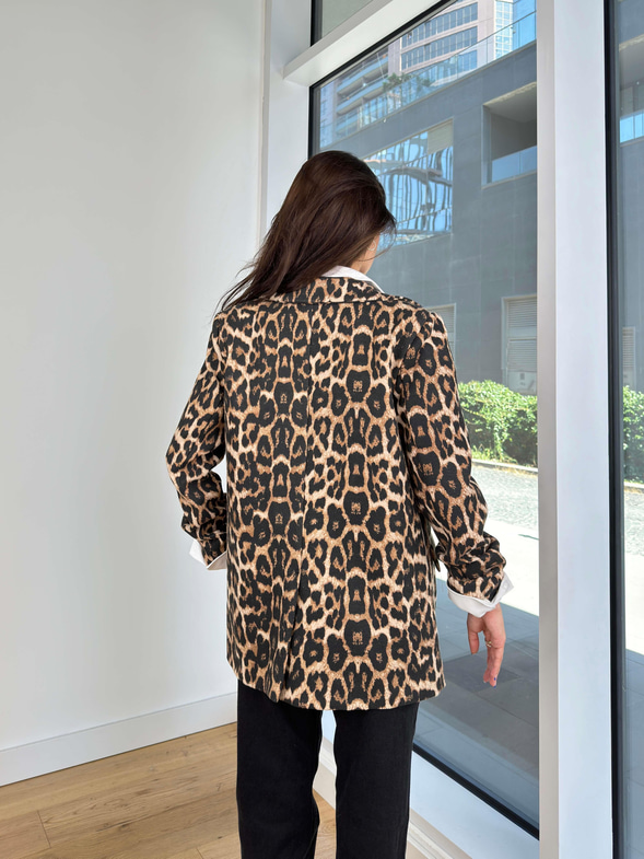 Düğme Kapamalı Leopar Desenli Melani Kahve Kadın Blazer Ceket 25K172