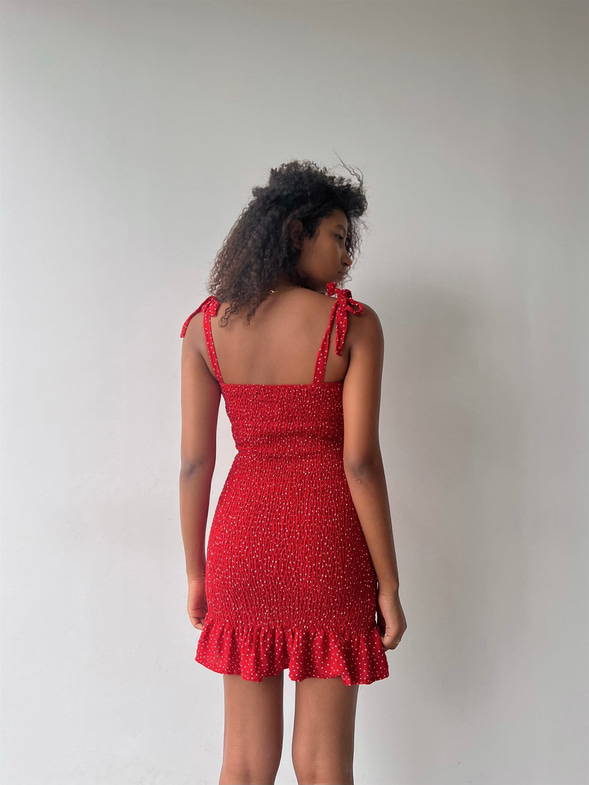 Mini Puntiyeli Ayarlanabilir Askılı Gipeli Manno Kadın Kırmızı Elbise 22Y000461