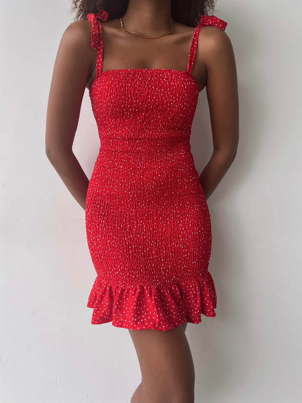 Mini Puntiyeli Ayarlanabilir Askılı Gipeli Manno Kadın Kırmızı Elbise 22Y000461