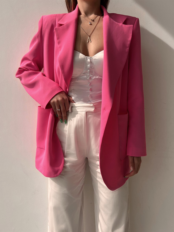 Tek Düğme Büyük Cepli Boyfriend Mirena Kadın Pembe Ceket 22Y000370