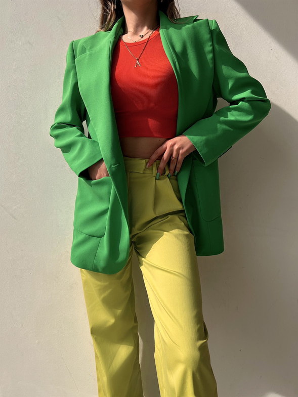 Tek Düğme Büyük Cepli Boyfriend Mirena Kadın Yeşil Ceket 22Y000370