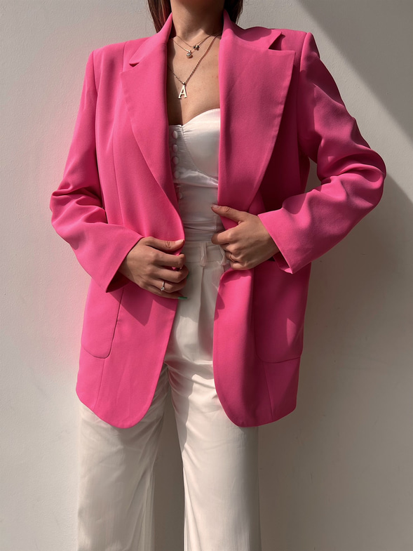 Tek Düğme Büyük Cepli Boyfriend Mirena Kadın Pembe Ceket 22Y000370