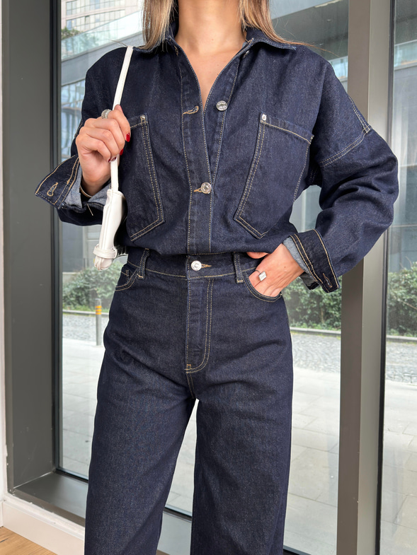 Yüksek Bel Mistral Mavi Kadın Bol Paça Jean 25Y028