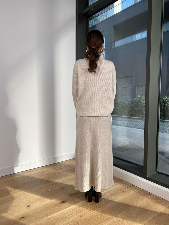 Boğazlı Oversize Kazak Yüksek Bel Uzun Etek Nakia Kadın Taş Triko Takım 24Y002