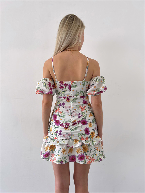 Askılı Göğüs Kısmı Drape Detaylı Nanne Ross Kadın Fuşya Eteği Volanlı Çiçekli Mini Elbise 23Y000216