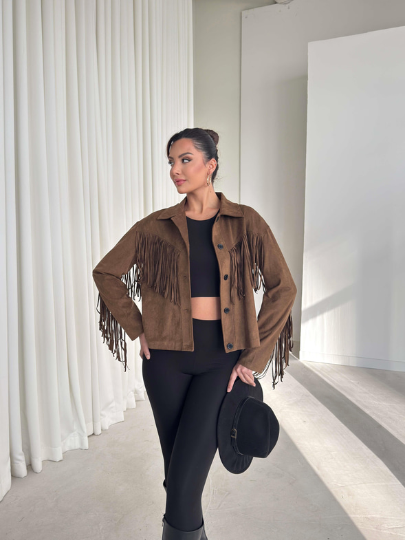 Püsküllü Düğme Kapamalı Nerlan Haki Kadın Ceket 26K336