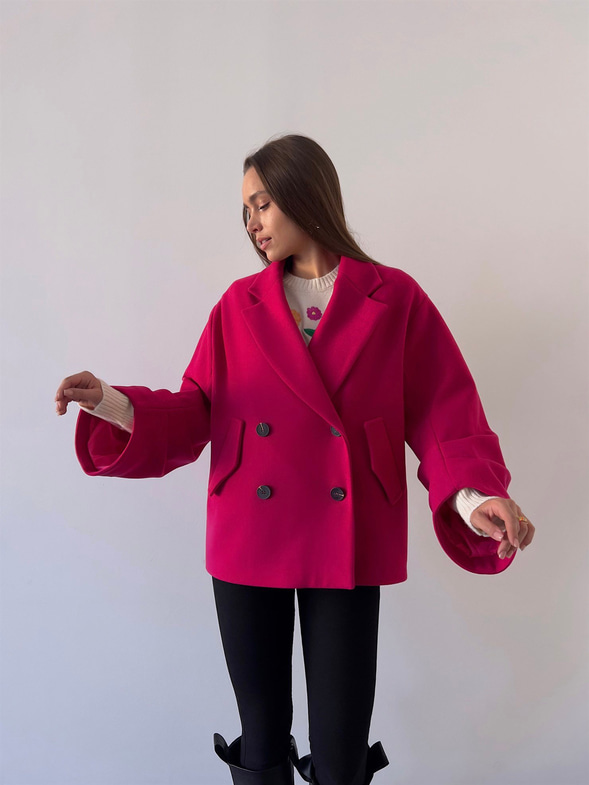 Önü Düğme Kapamalı Oversize Rosana Kadın Fuşya Kaban 23K000190