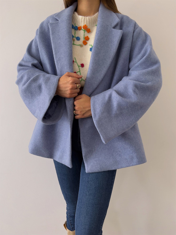Önü Düğme Kapamalı Oversize Rosana Kadın Mavi Kaban 23K000190