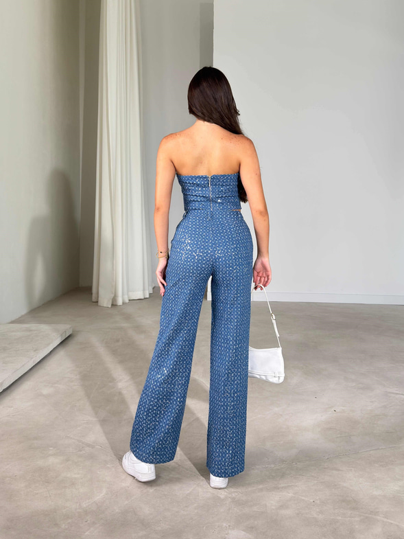 Straplez Parlak Görünümlü Denim Oregon İkili Kadın Takım 26Y602
