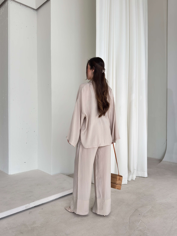 Kemerli Belden Lastikli İkili Kimono Bej Rase Kadın Takım 26Y079