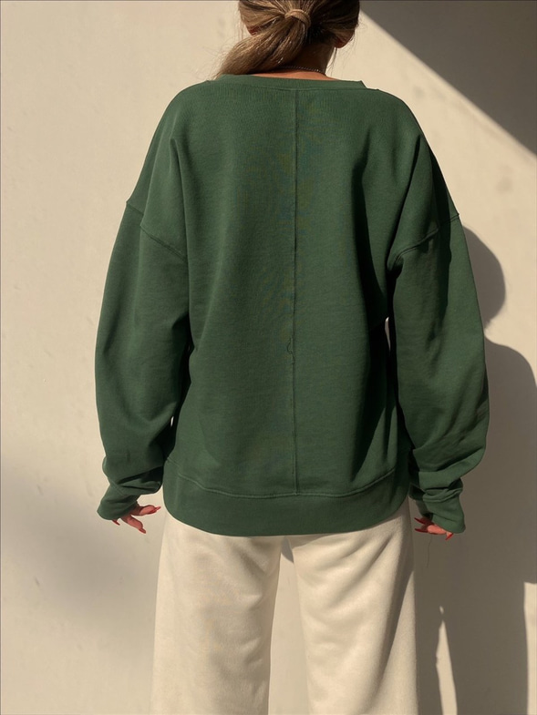 Bisiklet Yaka Relax Yazılı Kadın Yeşil Sweat 22K000343
