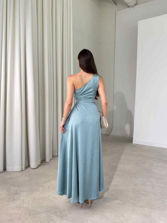 Tek Omuz Pencere Detaylı Maxi Boy Mint Reyna Kadın Elbise 26Y474
