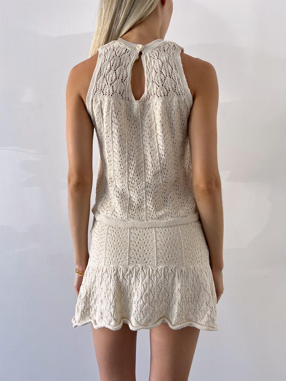 Kolsuz Bluz Düşük Bel Örme Kumaş Mini Etek Ryan Kadın Taş Takım 23Y000515