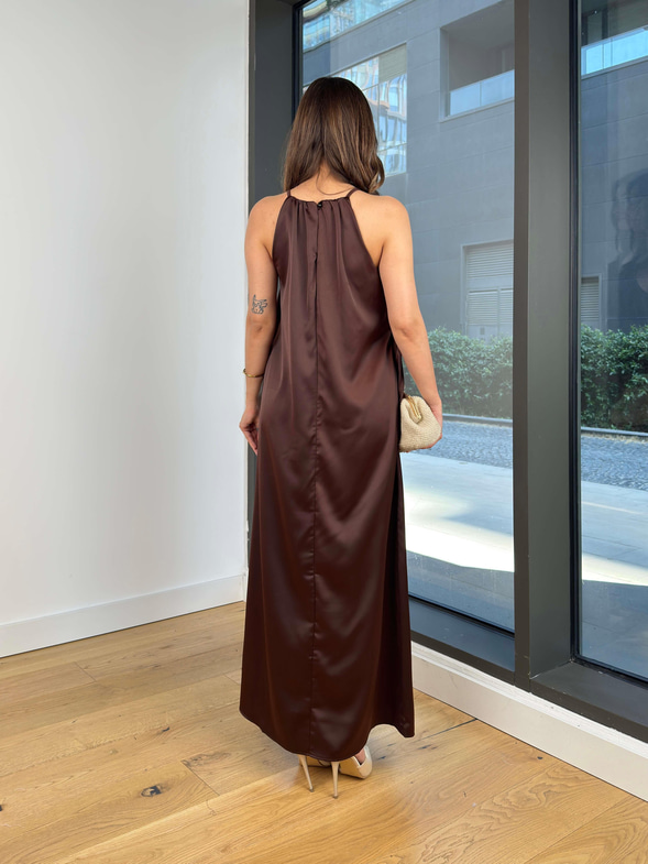 Kolsuz Sıtel Kahve Kadın Uzun Elbise 25Y489