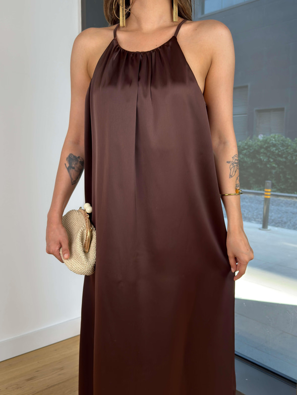 Kolsuz Sıtel Kahve Kadın Uzun Elbise 25Y489