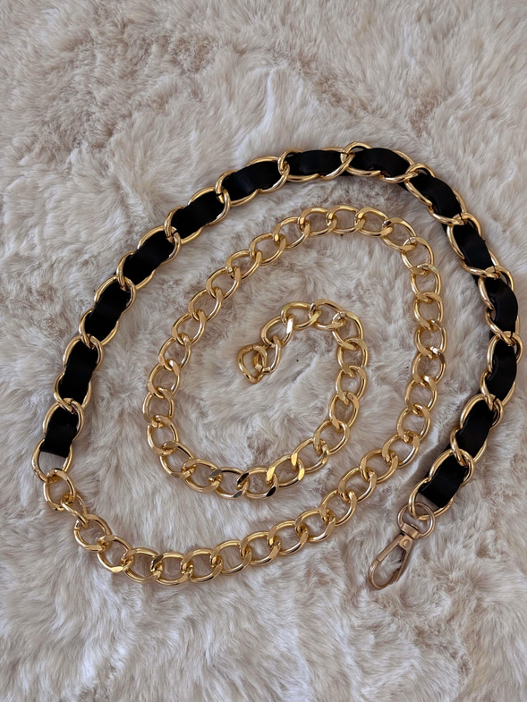 Siyah Geçitli Kadın Gold Zincir Kemer 25K110