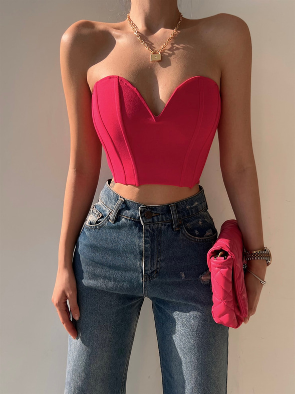 Straplez Kalp Yaka Korse Lexi Kadın Pembe Crop 22Y000141