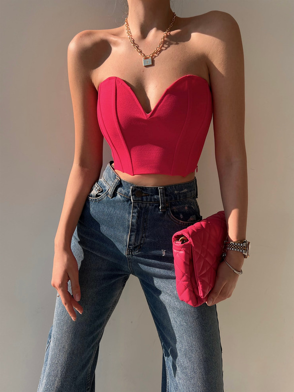 Straplez Kalp Yaka Korse Lexi Kadın Pembe Crop 22Y000141