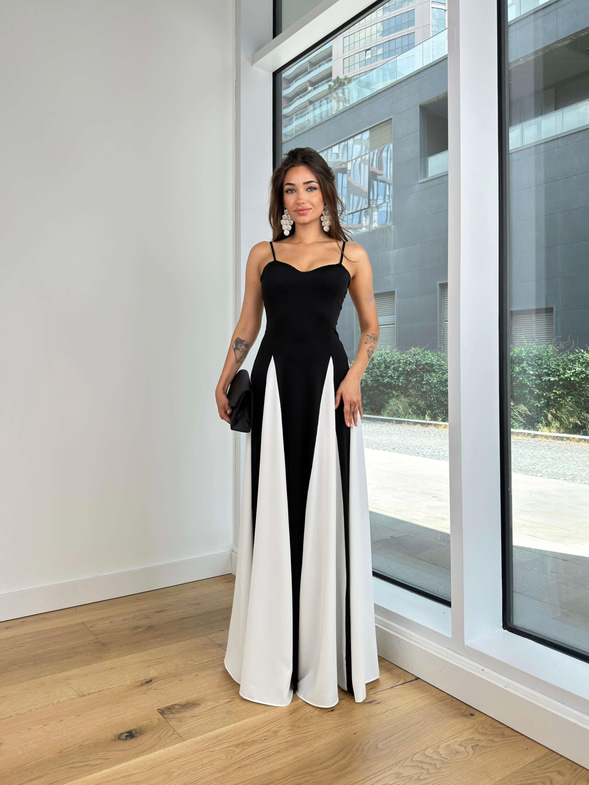 Ayarlanabilir Askılı Kalp Yaka Svetlena Kadın Siyah Maxi Elbise 24Y783