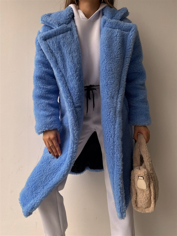 Oversize Cepli Kadın Mavi Teddy Kaban 21K000306