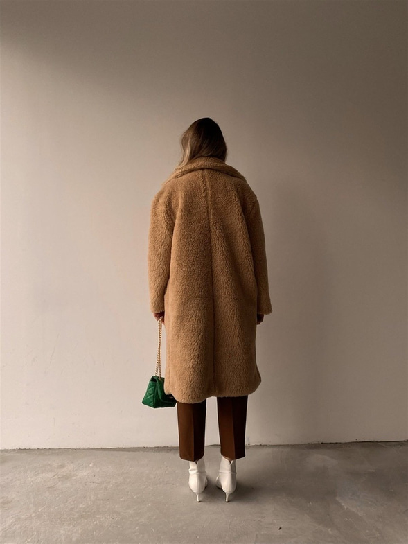 Oversize Cepli Kadın Camel Teddy Kaban 21K000306